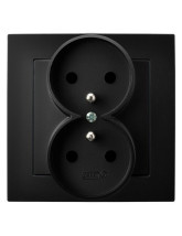 Gniazdo podwójne z uziemieniem kompletne z ramką CZARNY METALIK AS