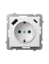 Gniazdo pojedyncze z uziemieniem schuko z przesłonami torów prądowych, z ładowarką USB A+C BIAŁY SONATA