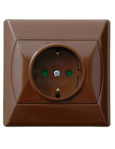 Gniazdo pojedyncze z uziemieniem schuko z przesłonami torów prądowych BRĄZOWY AKCENT