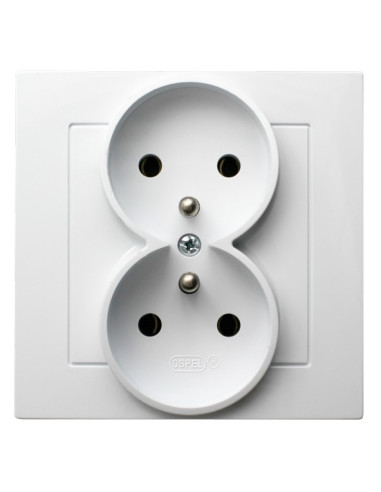 Gniazdo podwójne z uziemieniem kompletne z ramką BIAŁY AS