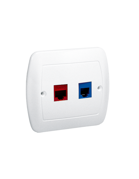 Gniazdo telefoniczne RJ12 + komputerowe RJ45, kategoria 5 dla RJ45. Montaż do puszki na wkręty biały KONTAKT SIMON A5T/11