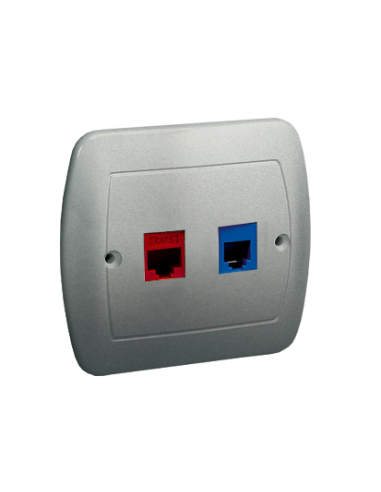 Gniazdo telefoniczne RJ12 + komputerowe RJ45, kategoria 5 dla RJ45. Montaż do puszki na wkręty aluminiowy KONTAKT SIMON A5T/26