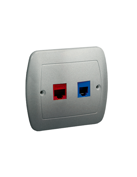 Gniazdo telefoniczne RJ12 + komputerowe RJ45, kategoria 5 dla RJ45. Montaż do puszki na wkręty aluminiowy KONTAKT SIMON A5T/26