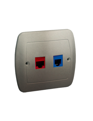 Gniazdo telefoniczne RJ12 + komputerowe RJ45, kategoria 5 dla RJ45. Montaż do puszki na wkręty satynowy KONTAKT SIMON A5T/29