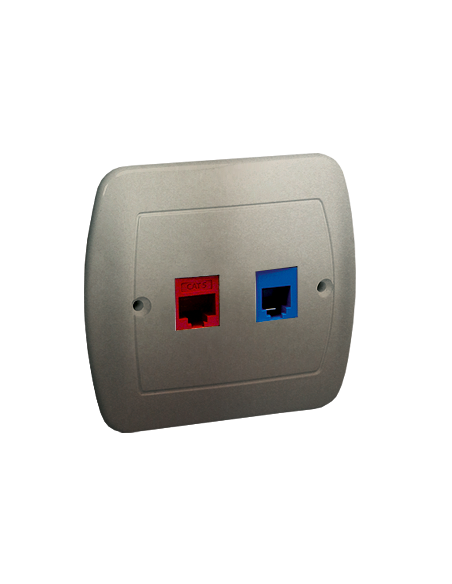 Gniazdo telefoniczne RJ12 + komputerowe RJ45, kategoria 5 dla RJ45. Montaż do puszki na wkręty satynowy KONTAKT SIMON A5T/29