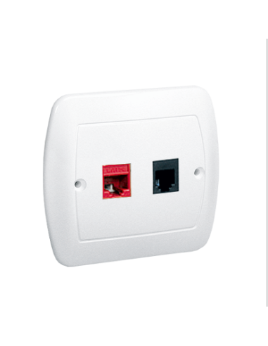 Gniazdo komputerowe RJ45 kategoria 5e + gniazdo telefoniczne RJ11. Montaż do puszki na wkręty biały KONTAKT SIMON AF5T/11