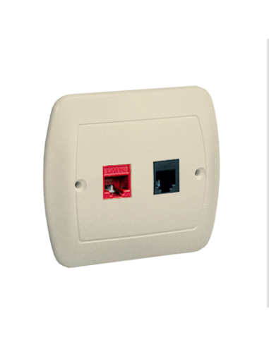 Gniazdo komputerowe RJ45 kategoria 5e + gniazdo telefoniczne RJ11. Montaż do puszki na wkręty beż KONTAKT SIMON AF5T/12