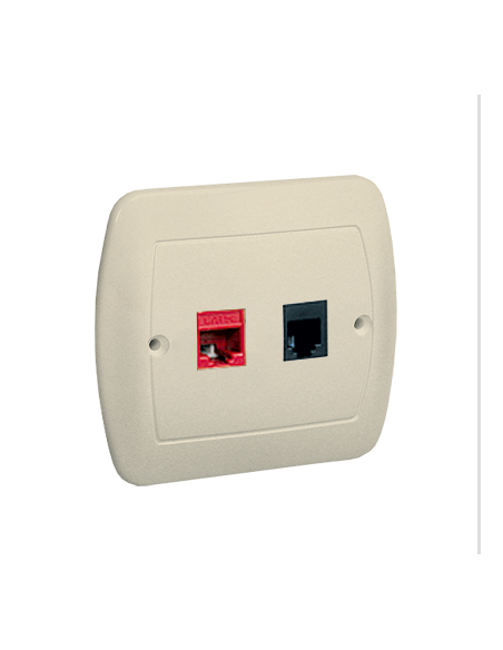 Gniazdo komputerowe RJ45 kategoria 5e + gniazdo telefoniczne RJ11. Montaż do puszki na wkręty beż KONTAKT SIMON AF5T/12
