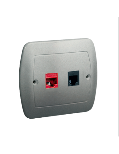 Gniazdo komputerowe RJ45 kategoria 5e + gniazdo telefoniczne RJ11. Montaż do puszki na wkręty aluminiowy KONTAKT SIMON AF5T/26