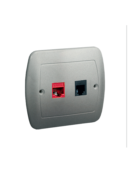 Gniazdo komputerowe RJ45 kategoria 5e + gniazdo telefoniczne RJ11. Montaż do puszki na wkręty aluminiowy KONTAKT SIMON AF5T/26