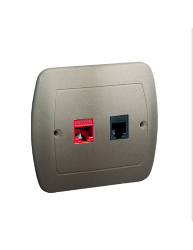 Gniazdo komputerowe RJ45 kategoria 5e + gniazdo telefoniczne RJ11. Montaż do puszki na wkręty satynowy KONTAKT SIMON AF5T/29