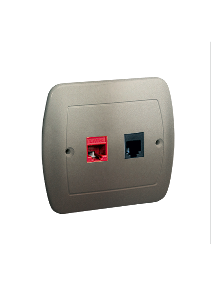 Gniazdo komputerowe RJ45 kategoria 5e + gniazdo telefoniczne RJ11. Montaż do puszki na wkręty satynowy KONTAKT SIMON AF5T/29