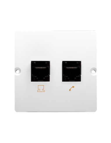Gniazdo komputerowe RJ45 podwójne kategoria 5e (moduł). Montaż gniazda na wkręty do puszki biały KONTAKT SIMON BMF52.02/11