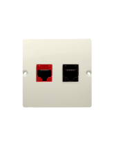Gniazdo komputerowe RJ45 kat.5e + telefoniczne RJ12 (moduł). Montaż gniazda na wkręty do puszki beż KONTAKT SIMON BM5T.02/12