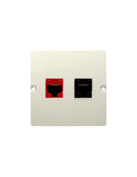Gniazdo komputerowe RJ45 kat.5e + telefoniczne RJ12 (moduł). Montaż gniazda na wkręty do puszki beż KONTAKT SIMON BM5T.02/12