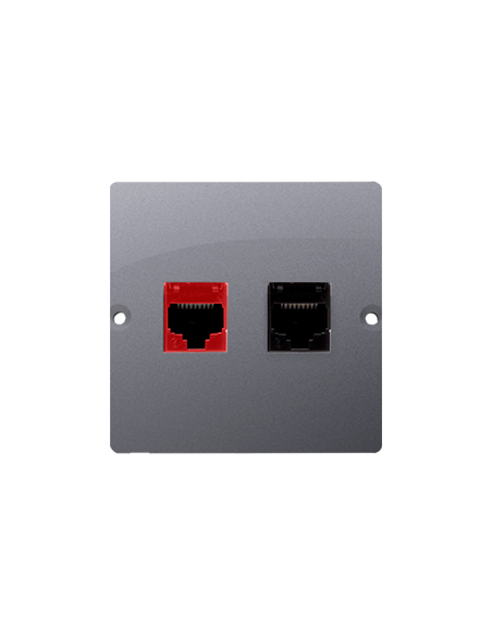 Gniazdo komputerowe RJ45 kat.5e + telefoniczne RJ12 (moduł). Montaż gniazda na wkręty do puszki stal inox KONTAKT SIMON BM5T.02/