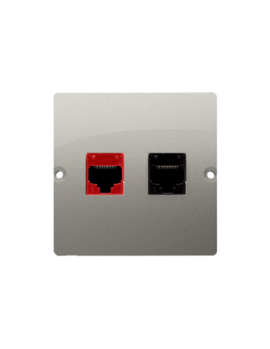 Gniazdo komputerowe RJ45 kat.5e + telefoniczne RJ12 (moduł). Montaż gniazda na wkręty do puszki satynowy KONTAKT SIMON BM5T.02/2