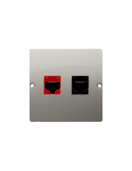 Gniazdo komputerowe RJ45 kat.5e + telefoniczne RJ12 (moduł). Montaż gniazda na wkręty do puszki satynowy KONTAKT SIMON BM5T.02/2