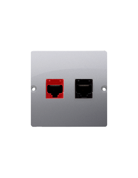 Gniazdo komputerowe RJ45 kat.5e + telefoniczne RJ12 (moduł). Montaż gniazda na wkręty do puszki srebrny mat KONTAKT SIMON BM5T.0