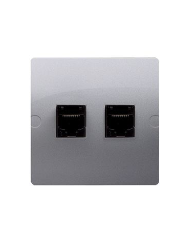 Gniazdo komputerowe RJ45 podwójne kategoria 5e (moduł). Montaż gniazda na wkręty do puszki srebrny mat KONTAKT SIMON BMF52.02/43