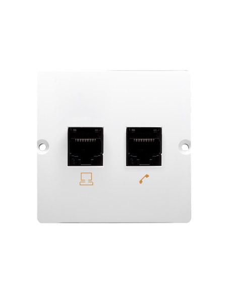 Gniazdo komputerowe RJ45 kat.5e + telefoniczne RJ11 (moduł). Montaż gniazda na wkręty do puszki biały KONTAKT SIMON BMF5T.02/11