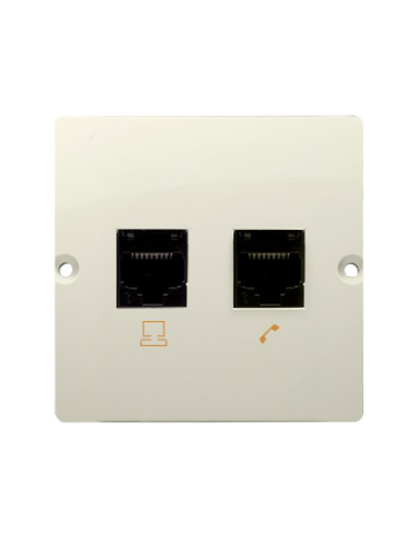 Gniazdo komputerowe RJ45 kat.5e + telefoniczne RJ11 (moduł). Montaż gniazda na wkręty do puszki beż KONTAKT SIMON BMF5T.02/12