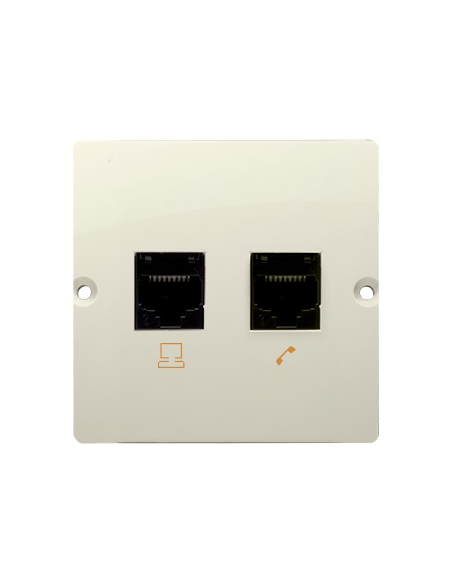 Gniazdo komputerowe RJ45 kat.5e + telefoniczne RJ11 (moduł). Montaż gniazda na wkręty do puszki beż KONTAKT SIMON BMF5T.02/12