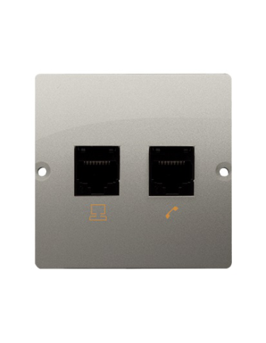 Gniazdo komputerowe RJ45 kat.5e + telefoniczne RJ11 (moduł). Montaż gniazda na wkręty do puszki satynowy KONTAKT SIMON BMF5T.02/