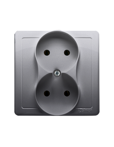 Gniazdo wtyczkowe bez uziemienia podwójne, monoblok, 16A, 250V~, zaciski śrubowe stal inox *Kompletne - nie do ramek KONTAKT SIM