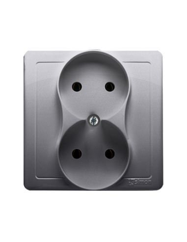Gniazdo wtyczkowe bez uziemienia podwójne, monoblok, z przesłonami torów prądowych 16A, 250V~, zaciski śrubowe stal inox *Komple