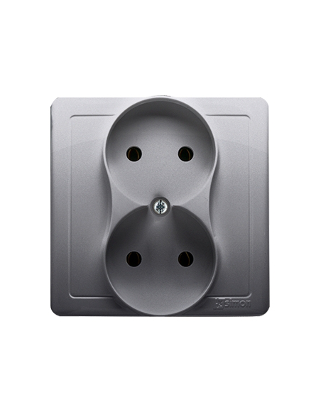 Gniazdo wtyczkowe bez uziemienia podwójne, monoblok, z przesłonami torów prądowych 16A, 250V~, zaciski śrubowe stal inox *Komple