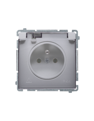 Gniazdo wtyczkowe z uziemieniem, bryzgoszczelne IP44 (moduł) 16A, 250V~, zaciski śrubowe. Klapka transparentna stal inox KONTAKT