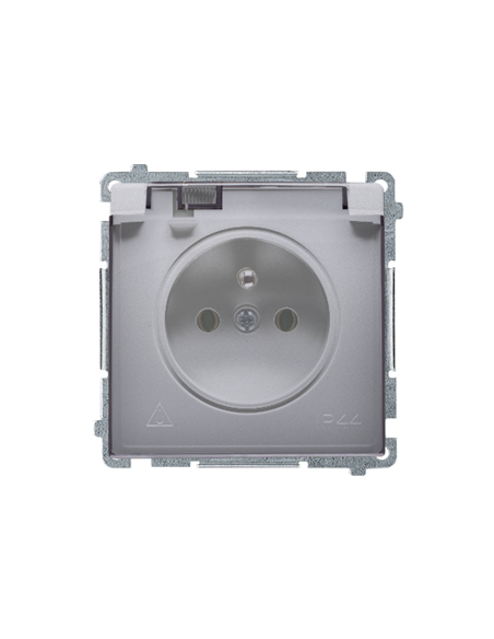 Gniazdo wtyczkowe z uziemieniem, bryzgoszczelne IP44 (moduł) 16A, 250V~, zaciski śrubowe. Klapka transparentna stal inox KONTAKT