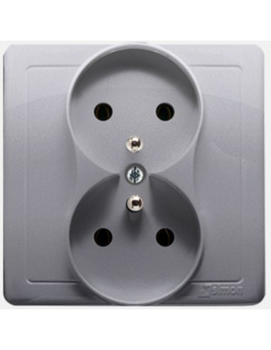 Gniazdo wtyczkowe z uziemieniem podwójne, monoblok, z przesłonami torów prądowych 16A, 250V~, zaciski śrubowe stal inox *Komplet