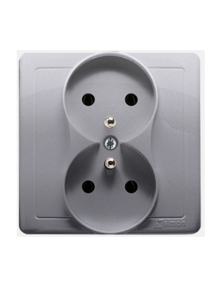 Gniazdo wtyczkowe z uziemieniem podwójne, monoblok, z przesłonami torów prądowych 16A, 250V~, zaciski śrubowe stal inox *Komplet