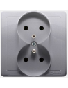 Gniazdo wtyczkowe z uziemieniem podwójne, monoblok, z przesłonami torów prądowych 16A, 250V~, zaciski śrubowe stal inox *Komplet