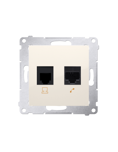 Gniazdo komputerowe RJ45 kategoria 5e + telefoniczne RJ12 (moduł) kremowy KONTAKT SIMON D5T.01/41