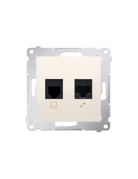 Gniazdo komputerowe RJ45 kategoria 5e + telefoniczne RJ12 (moduł) kremowy KONTAKT SIMON D5T.01/41