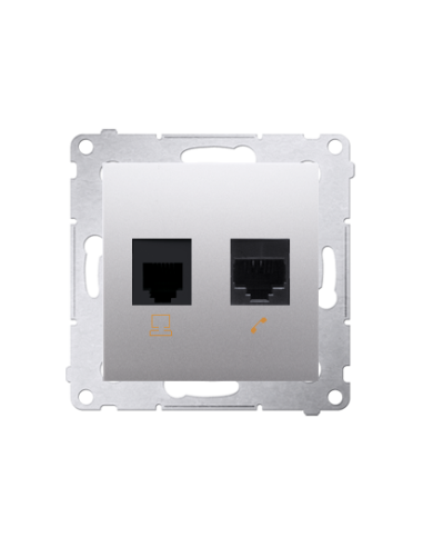 Gniazdo komputerowe RJ45 kategoria 5e + telefoniczne RJ12 (moduł) srebrny mat KONTAKT SIMON D5T.01/43