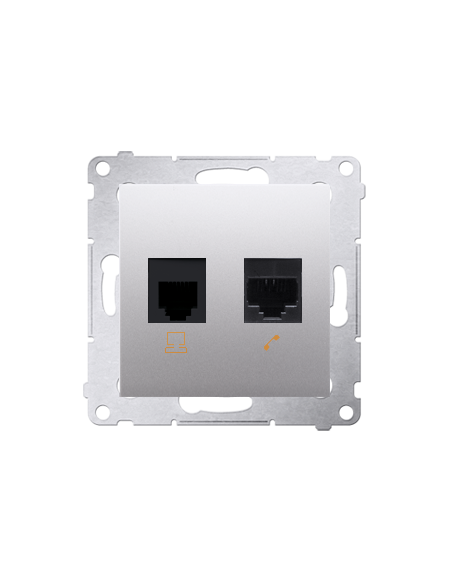 Gniazdo komputerowe RJ45 kategoria 5e + telefoniczne RJ12 (moduł) srebrny mat KONTAKT SIMON D5T.01/43