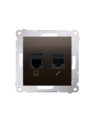 Gniazdo komputerowe RJ45 kategoria 5e + telefoniczne RJ12 (moduł) brąz mat KONTAKT SIMON D5T.01/46