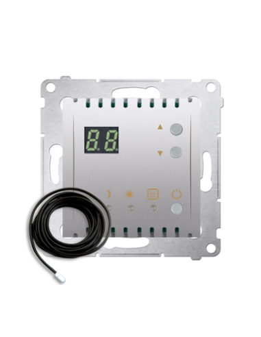 Regulator temperatury z wyświetlaczem z czujnikiem zewnętrznym (moduł) 16(2) A, 230V~ srebrny mat *W komplecie czujnik zewnętrzn