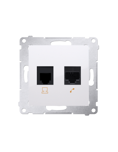 Gniazdo komputerowe RJ45 kategoria 5e + telefoniczne RJ12 (moduł) biały KONTAKT SIMON D5T.01/11