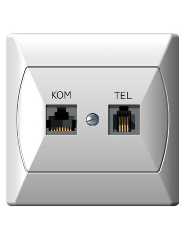 Gniazdo komputerowo-telefoniczne RJ 45 kat. 5e, (8-stykowe) + RJ 11 (4-stykowe) BIAŁY AKCENT