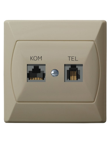 Gniazdo komputerowo-telefoniczne RJ 45 kat. 5e, (8-stykowe) + RJ 11 (4-stykowe) BEŻOWY AKCENT