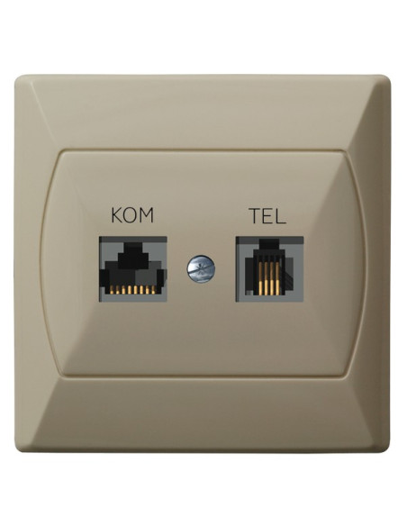 Gniazdo komputerowo-telefoniczne RJ 45 kat. 5e, (8-stykowe) + RJ 11 (4-stykowe) BEŻOWY AKCENT