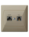 Gniazdo komputerowo-telefoniczne RJ 45 kat. 5e, (8-stykowe) + RJ 11 (4-stykowe) BEŻOWY AKCENT