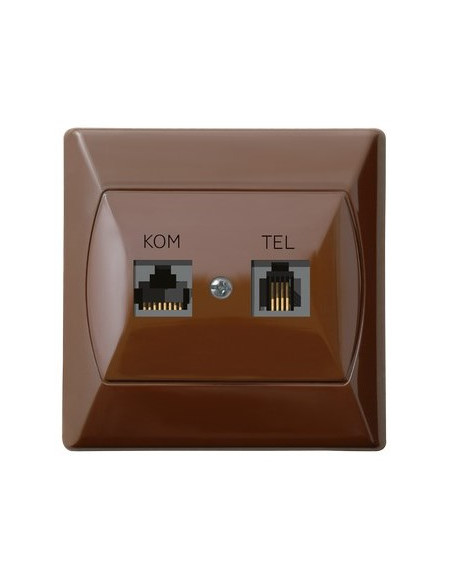 Gniazdo komputerowo-telefoniczne RJ 45 kat. 5e, (8-stykowe) + RJ 11 (4-stykowe) BRĄZOWY AKCENT