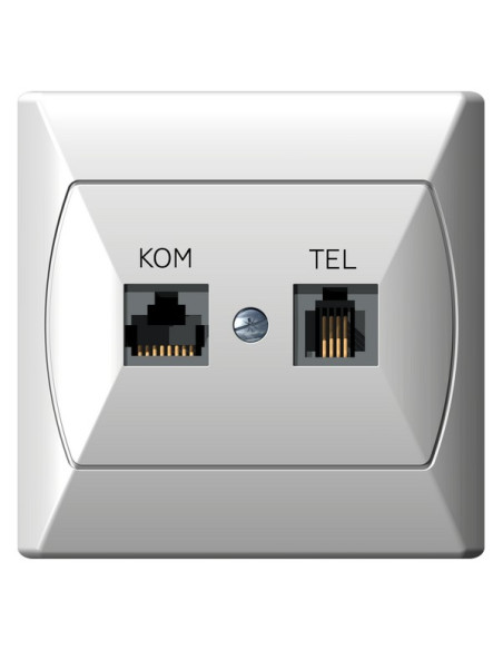 Gniazdo komputerowo-telefoniczne RJ 45 kat. 5e, (8-stykowe) + RJ 11 (6-stykowe) BIAŁY AKCENT