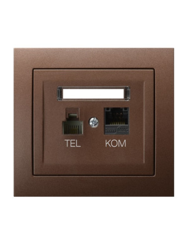 Gniazdo komputerowo-telefoniczne RJ 45 kat. 5e, (8-stykowe) + RJ 11 (6-stykowe) BRĄZOWY METALIK KIER
